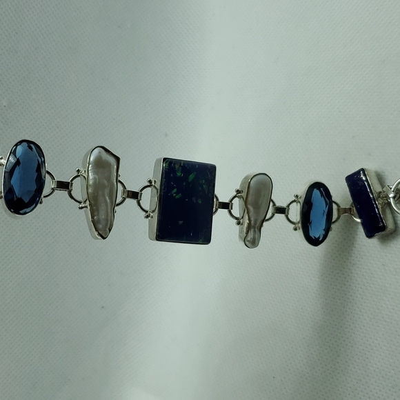 COPY - Nwot!! 925 doublet opal,river pearl,blue topaz,lapis bracelet - Picture 6 of 11